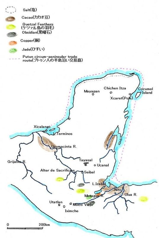 Map of Putun Trade Route and Terminal-Classic or Early Postclassic Maya Sites